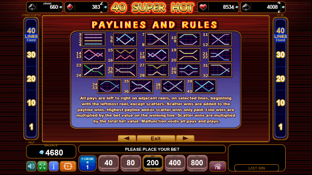 40 Super Hot Slot Paylines